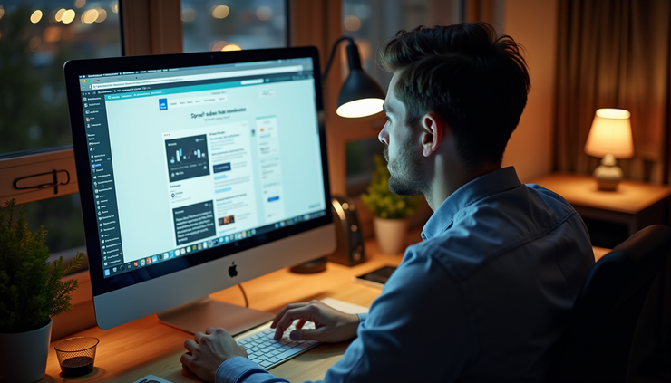 High angle view of a person working on website updates on a desktop computer