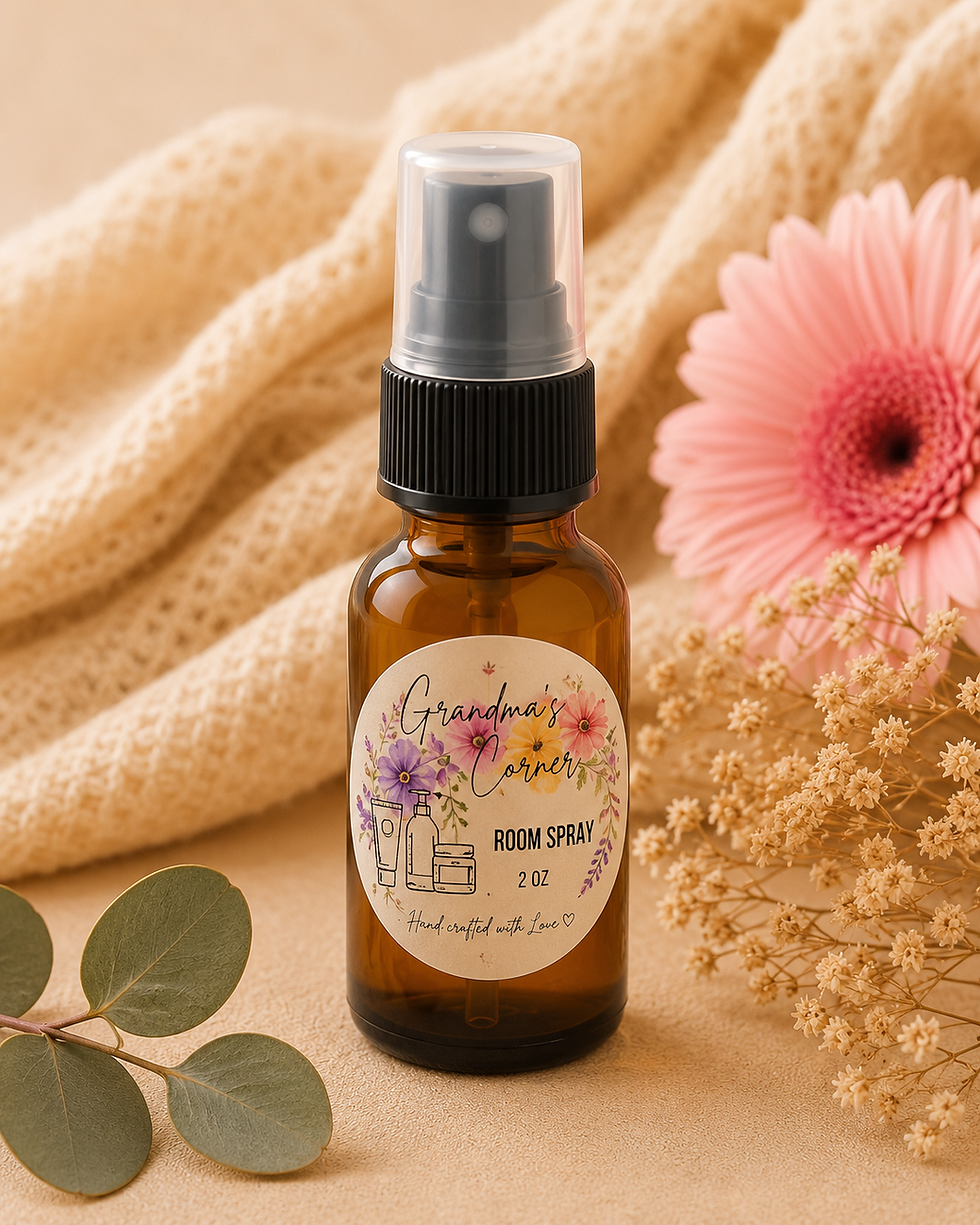 Grandma's Corner Room Spray bottle with pink flowers