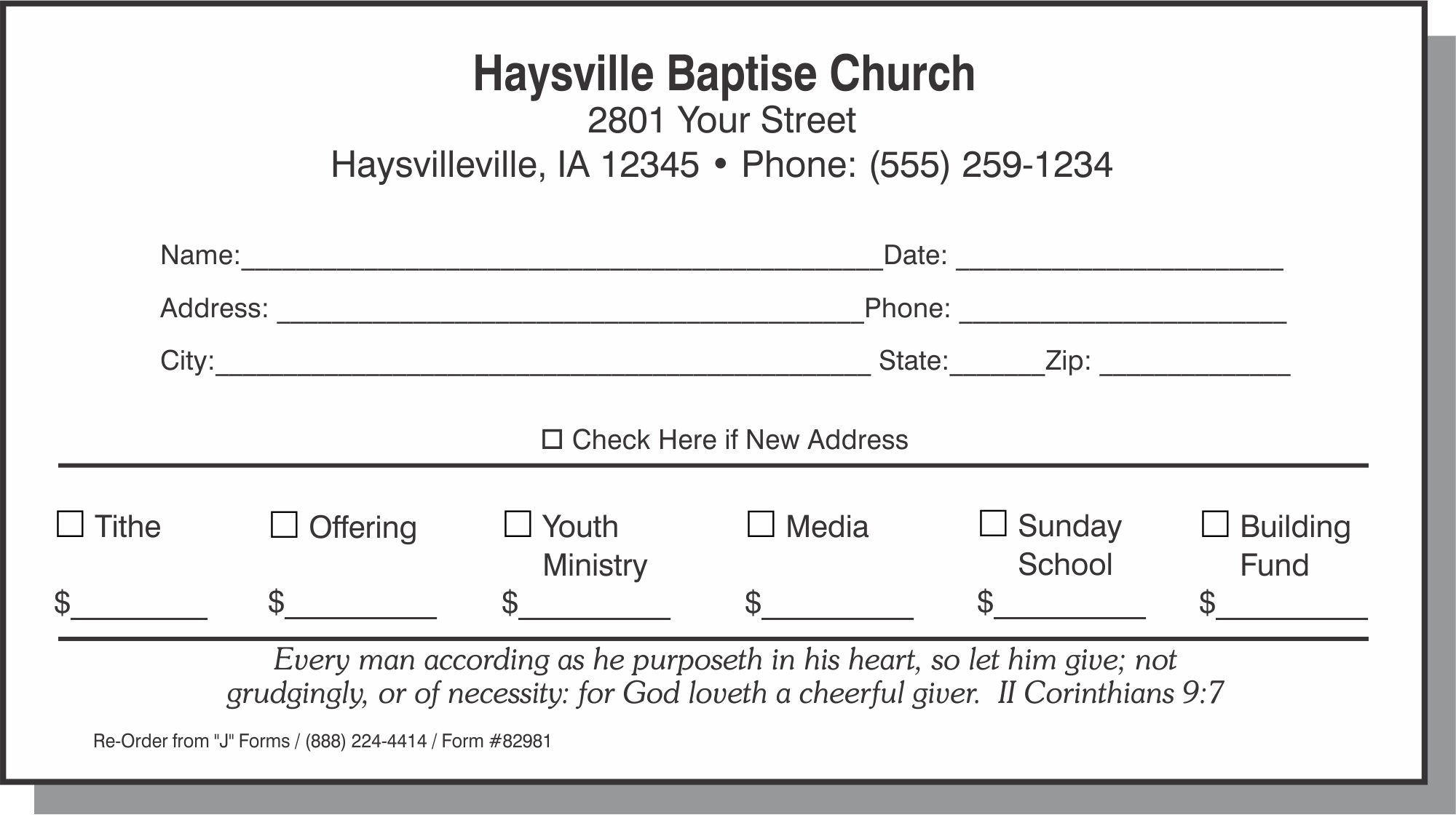 82981 Haysville Baptise Church Tithe Envelope View