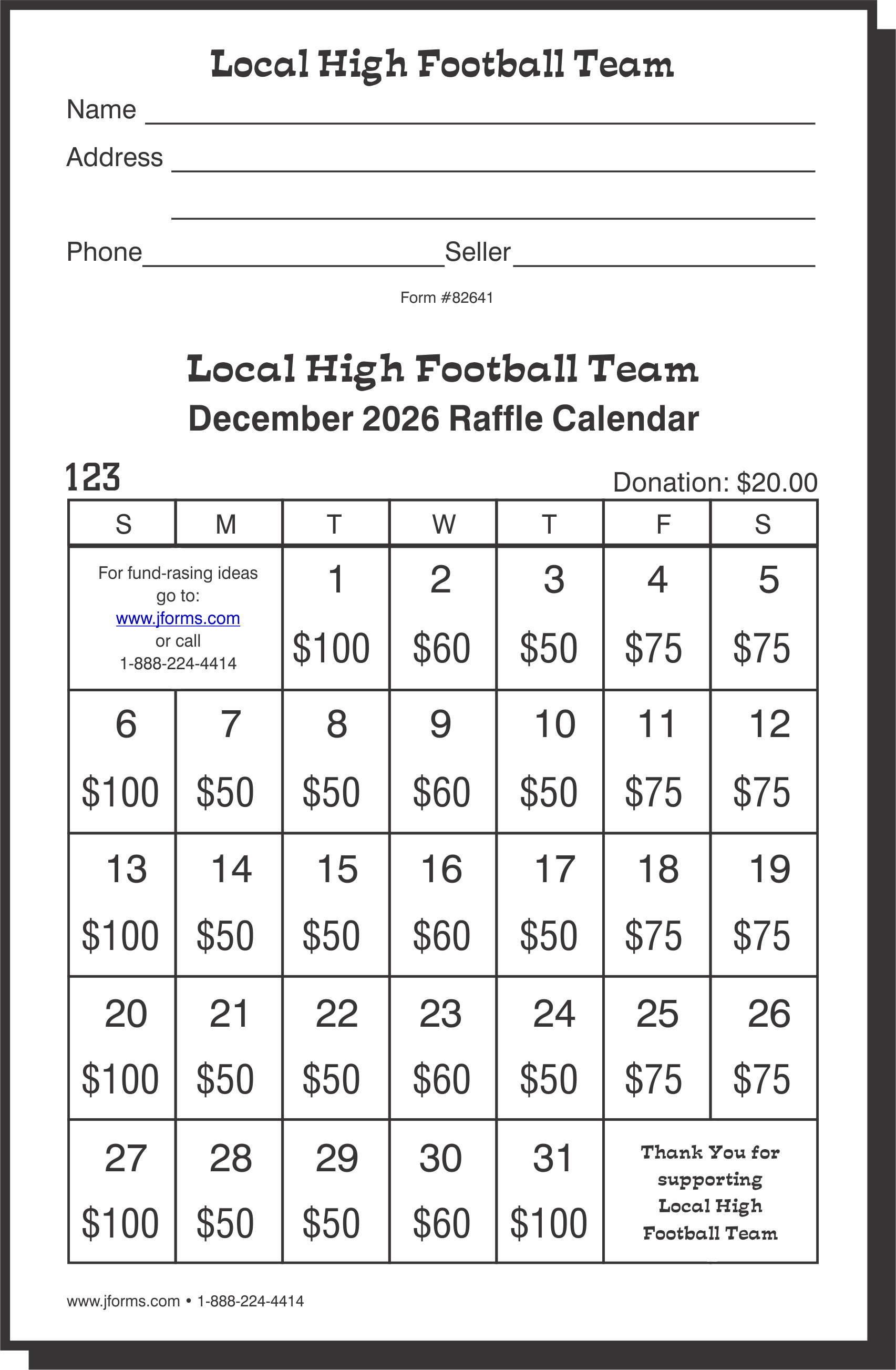 Sample calendar for december for how mutch money can a Raffle Calendar Sample