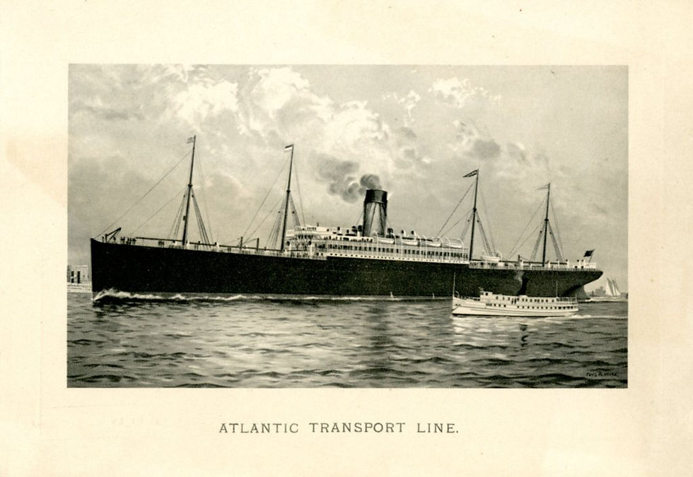 Vintage Atlantic Transport Line ocean cruise ship at sea.