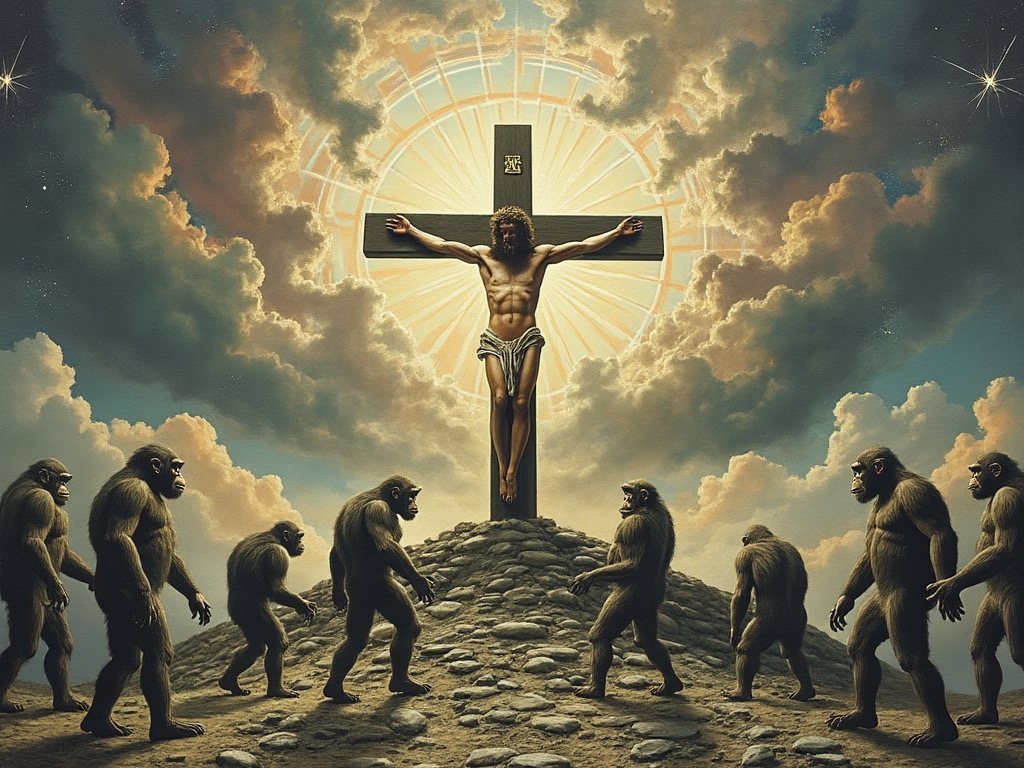 This image is meant to show the absurdity of evolution from a theological perspective
