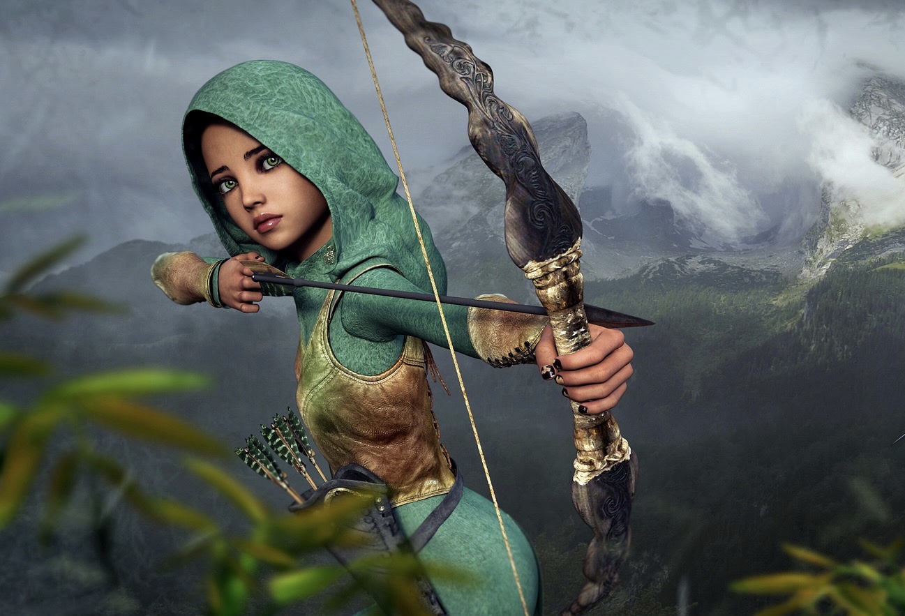 ai image of a girl preparing to shoot an arrow
