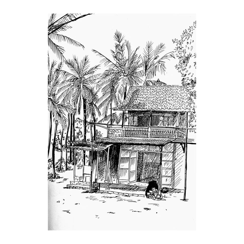 illustration d'une construction en bambou ou un jeu de mikado moderne