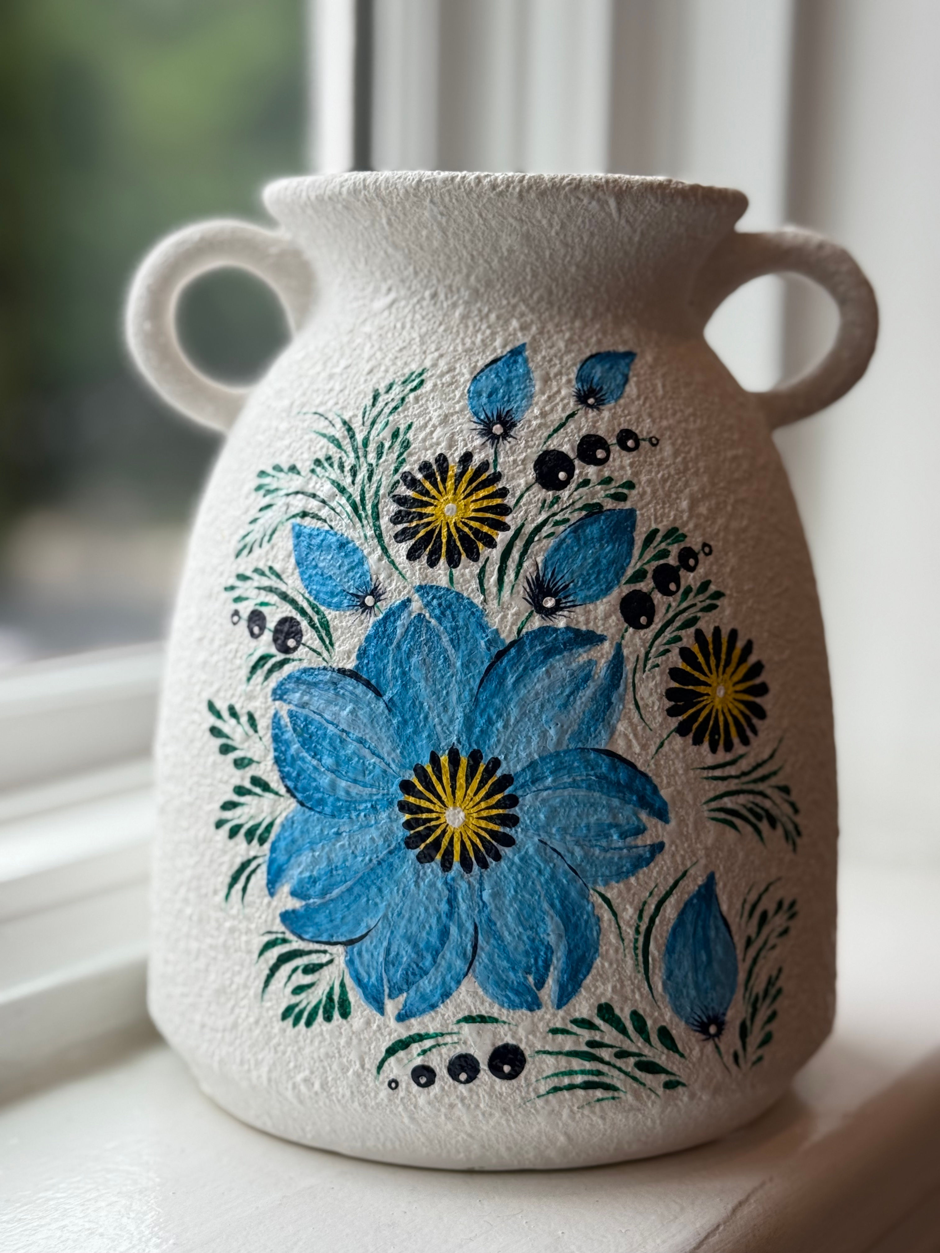 Hand-painted Vase, Large, Blue Flower