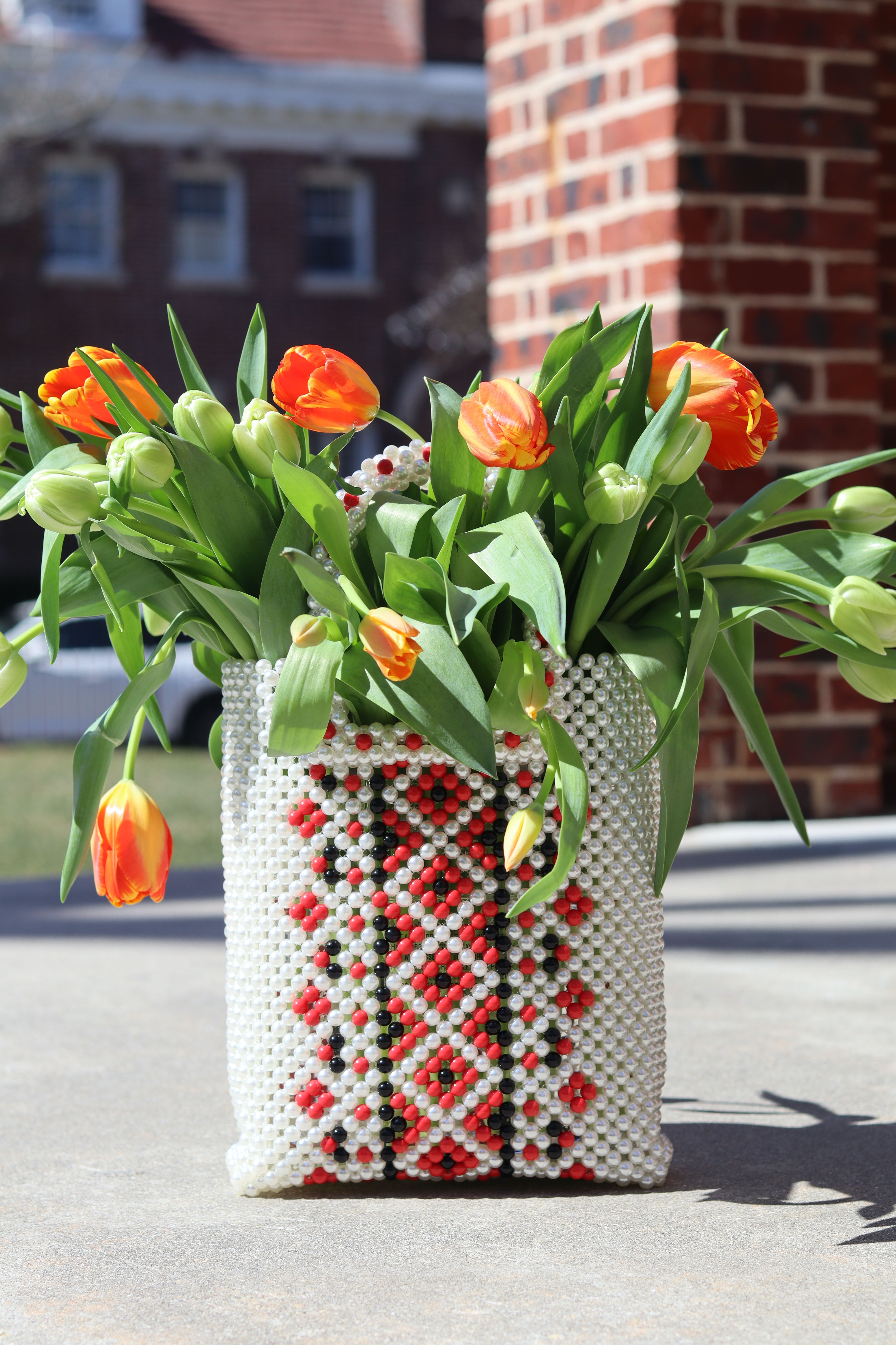 Beaded Vase With Traditional Embroidered Patterns