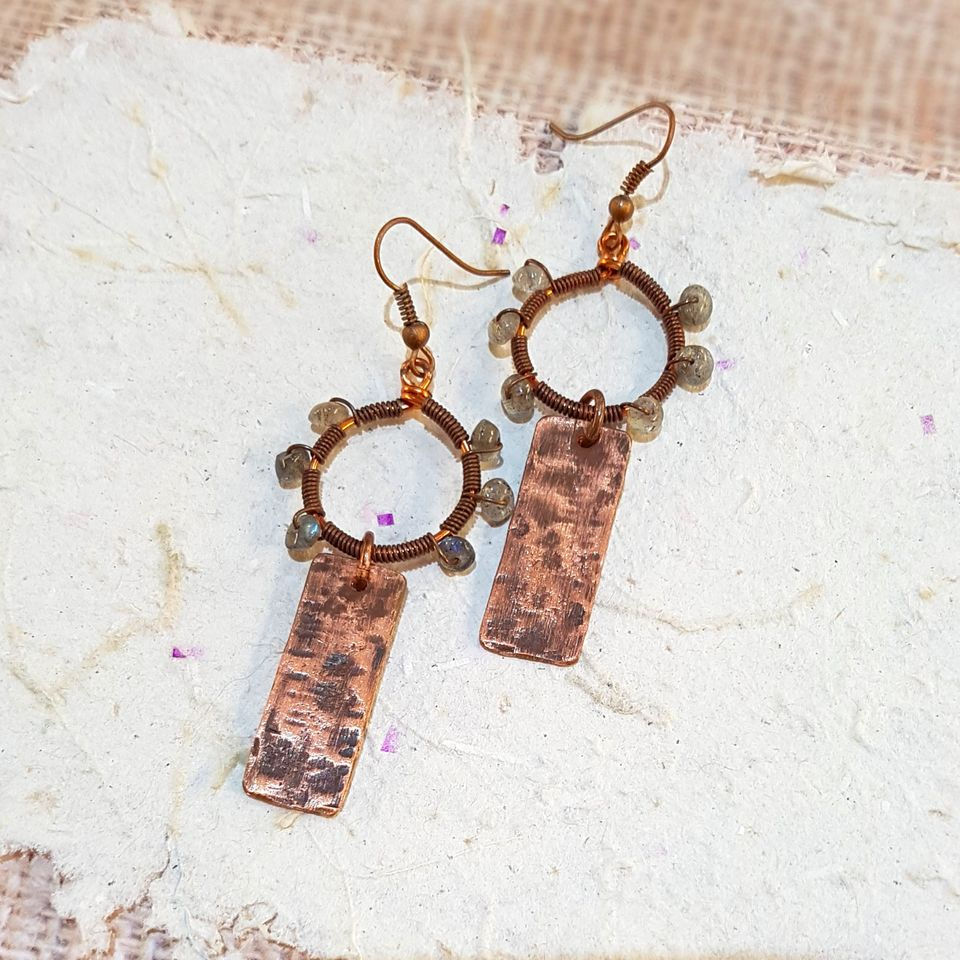 Thumbnail: Labradorite Copper Slab Earrings