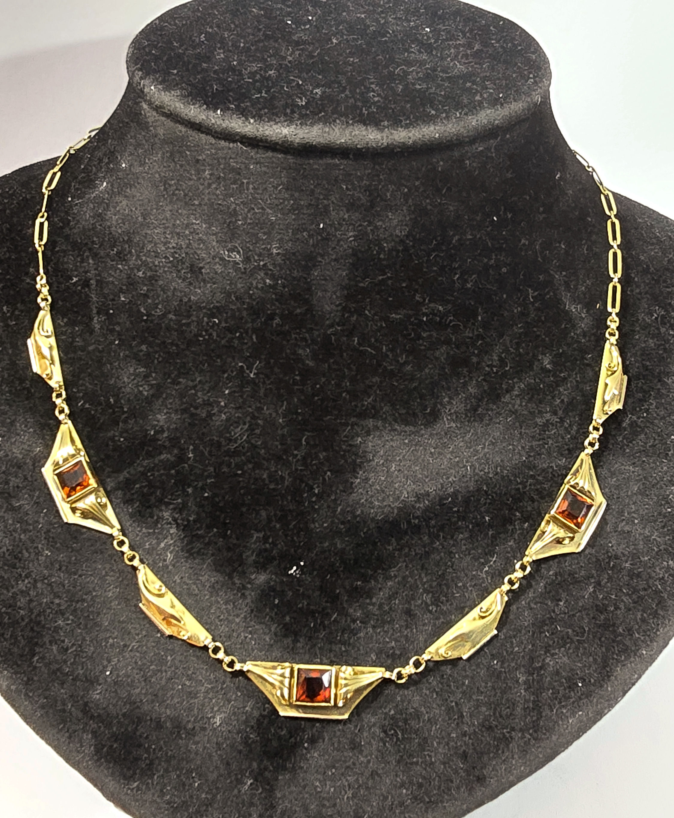 Collierkette Art Deco u. 1920 585 Gelb u. Weißgold Citrine 8,5 Gr. Länge ca. 22c