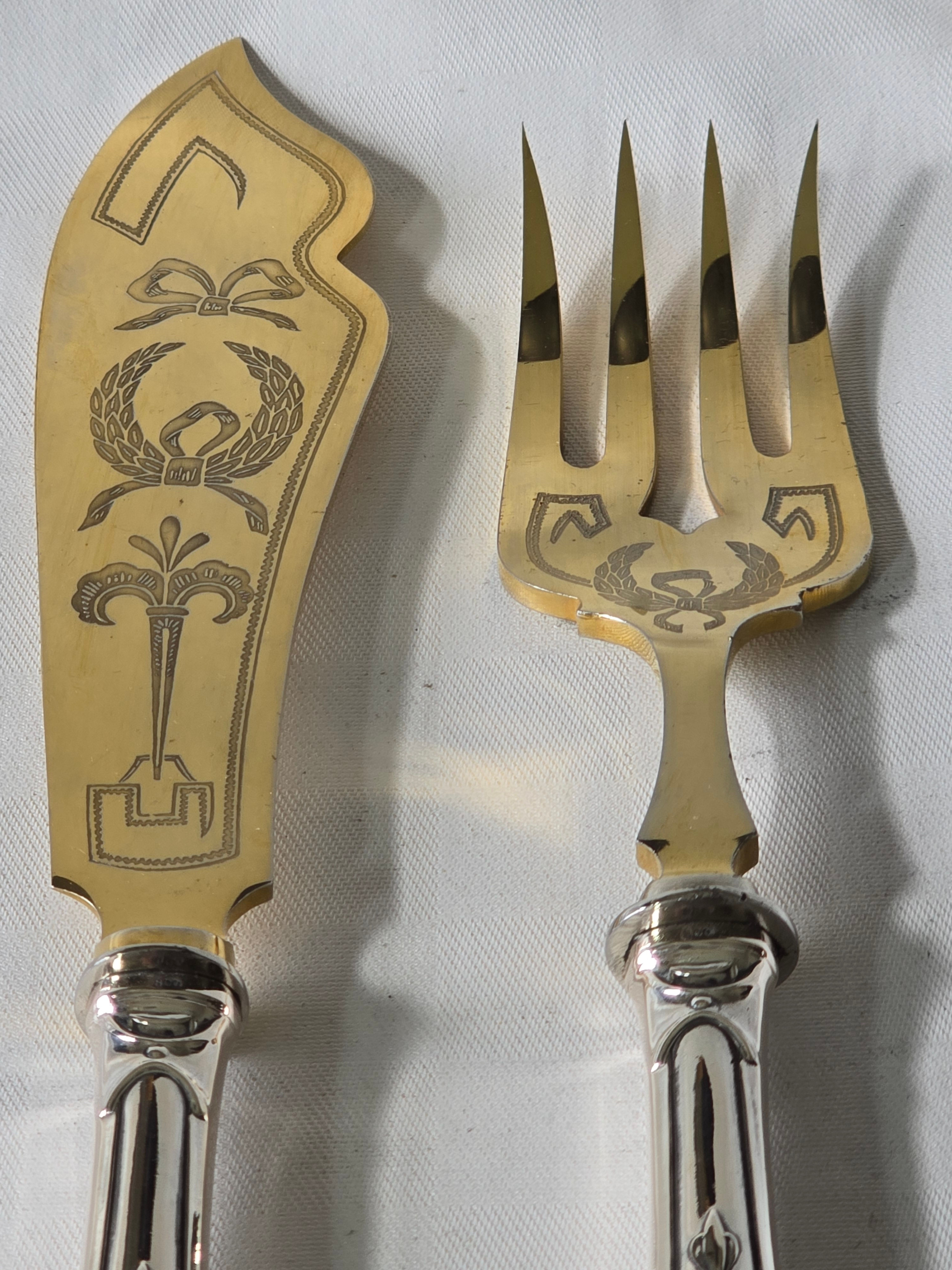 Vorlegebesteck i. Kasten, Messer 28 cm Gabel 24,5 cm Länge 800 Silber TOP Erhalt