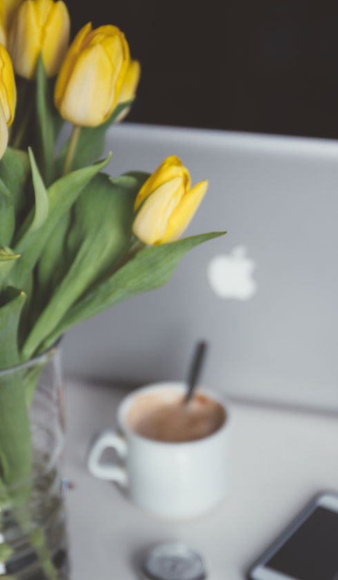 Yellow Flowers and Laptop