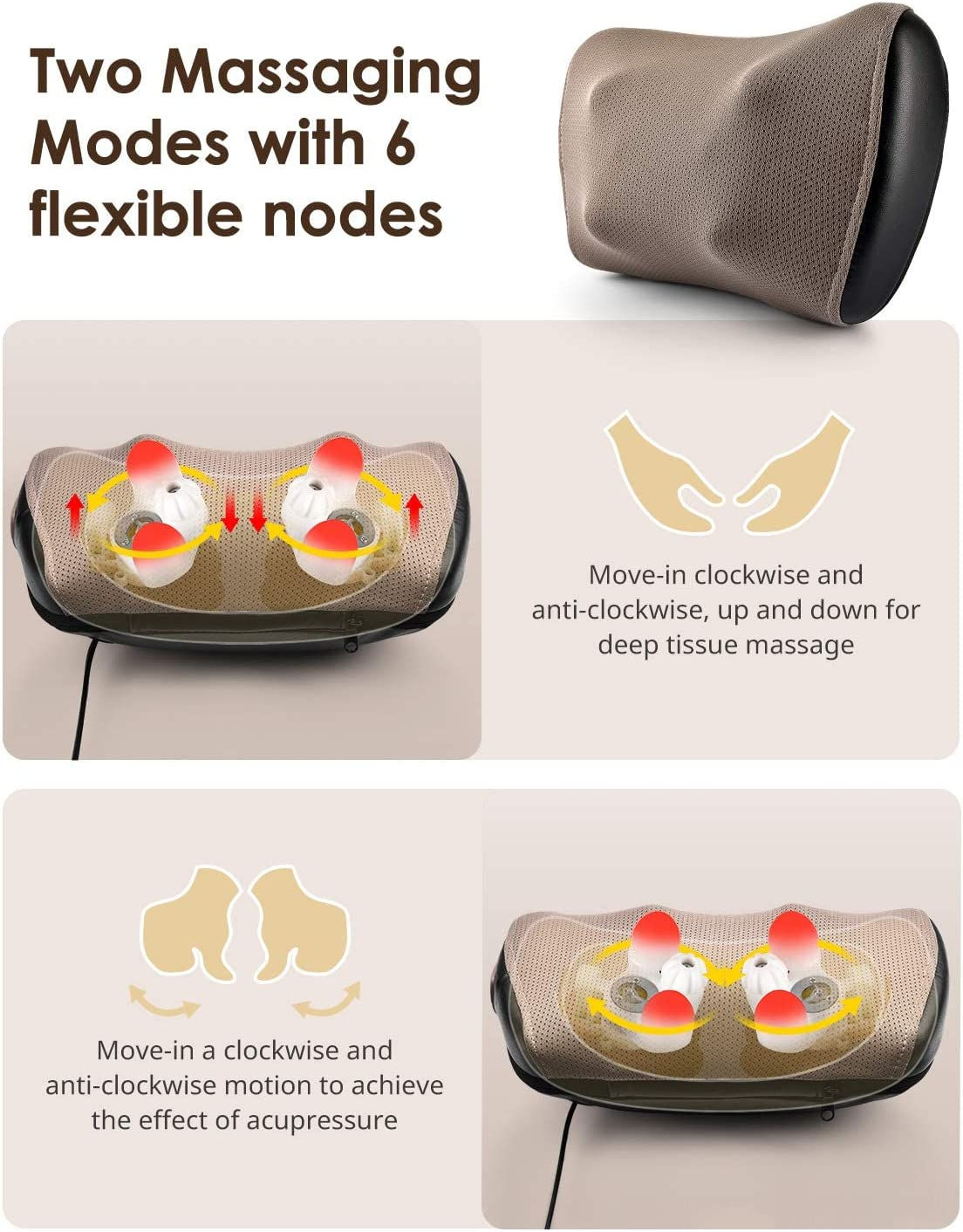 TAWAK Neck and Back Massage Pillow with Deep Tissue Kneading