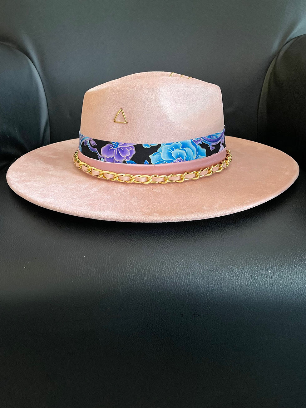 Thumbnail: Soft Pink Fedora W Pink and Multicolor Hatband and Gold link 