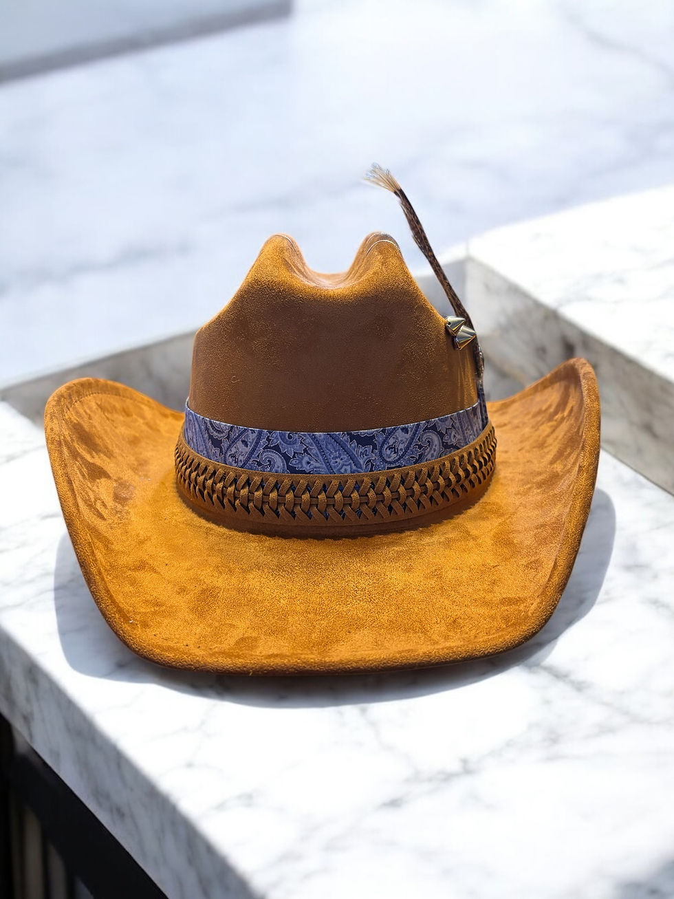 Thumbnail: Caramel Brown HorseMan with Multicolored Blue Hatband