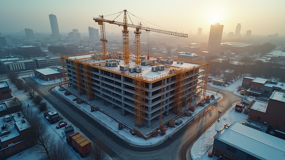 High angle view of commercial building under construction in London, Ontario