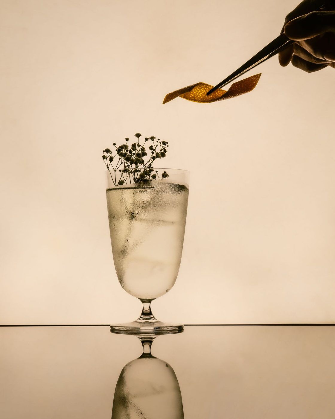 Garnish placed on a floral highball