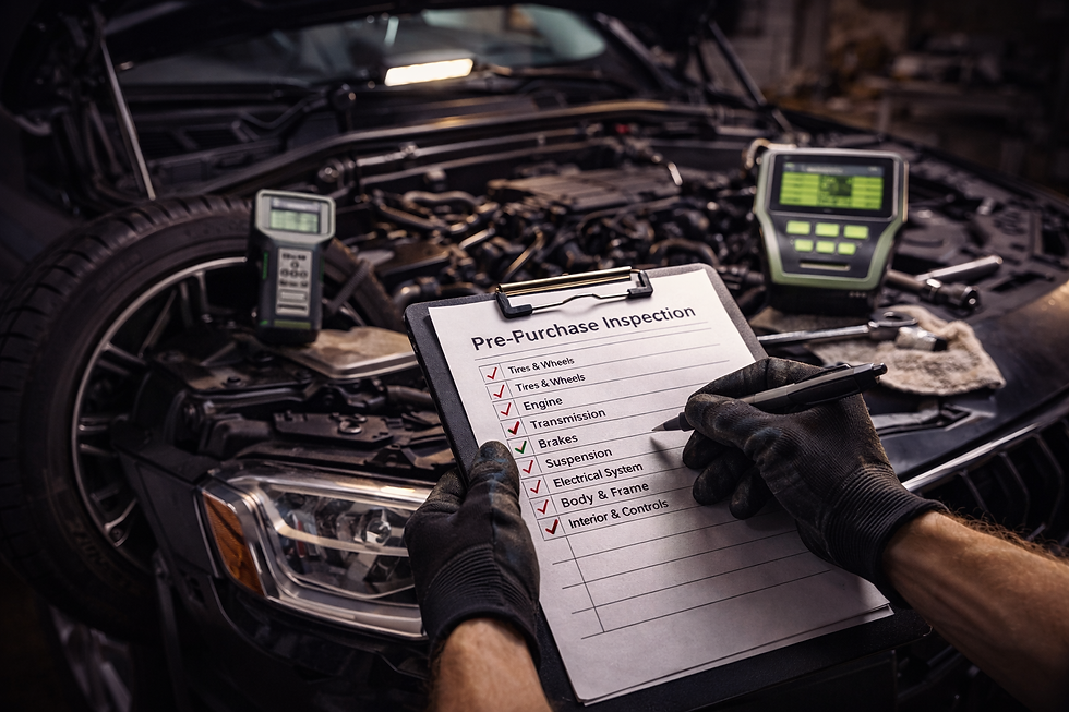 Pre-purchase inspection in dim garage.png