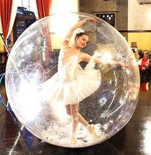 Performer inside a transparent bubble sphere creating an immersive and visually captivating experience at a luxury corporate event