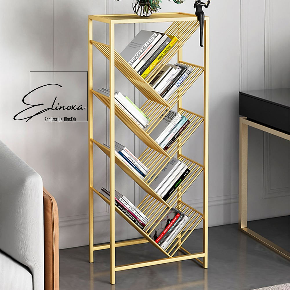 720-02 Metal Gold Kitaplık Dergilik