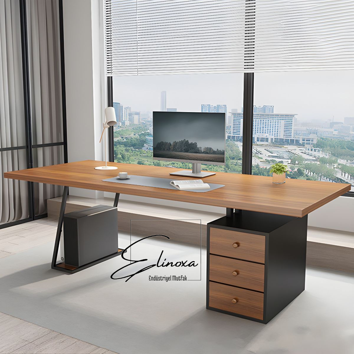 720-0261 Modern Metal Ayaklı 3 Çekmeceli Geniş Bilgisayar Çalışma Masası