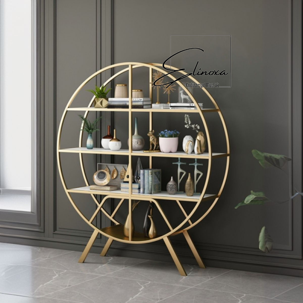 720-0107 3 Raflı Tarz Yuvarlak Kitaplık