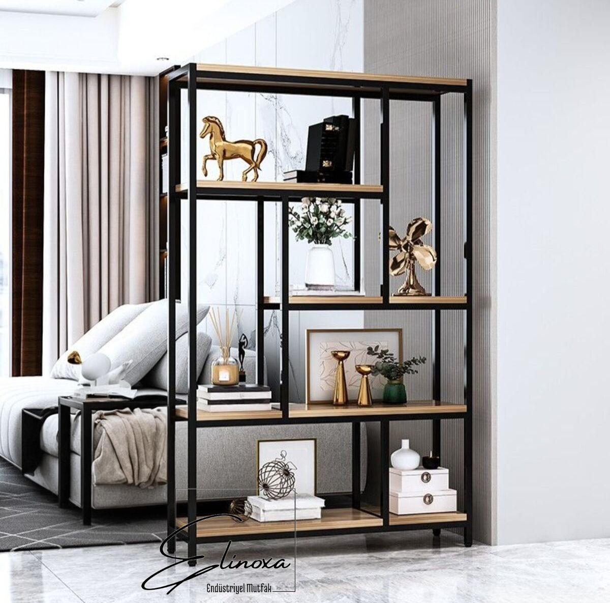 720-0168 Kısa 5 Raflı Metal Kitaplık Depolama