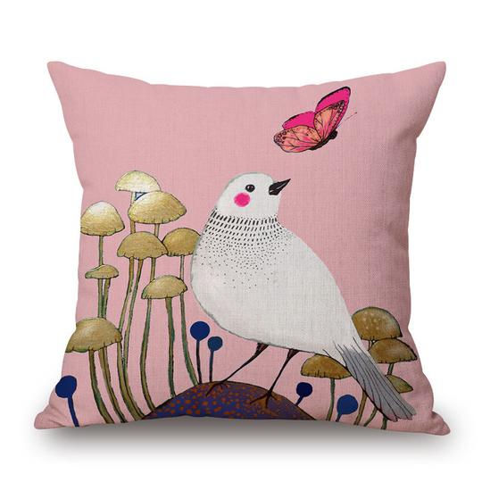 Mushroom Pink Bird Cushion With Filler (DT)