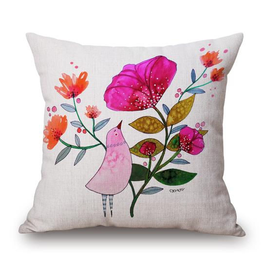 Bird Flower Pink Cushion With Filler (DT)