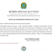 Companhia Docas do Ceará publica Edital de Chamamento Público para credenciamento de áreas de apoio logístico ao Porto de Fortaleza