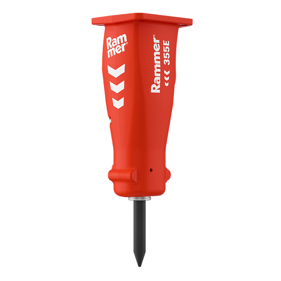 Forge Hire's Rammer 355E hydraulic hammer for hire in Auckland, ideal for breaking concrete, rock, and demolition tasks.