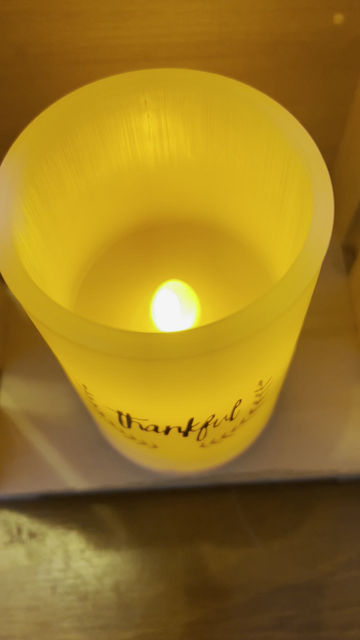 Thumbnail: White thankful battery operated pillar candle 