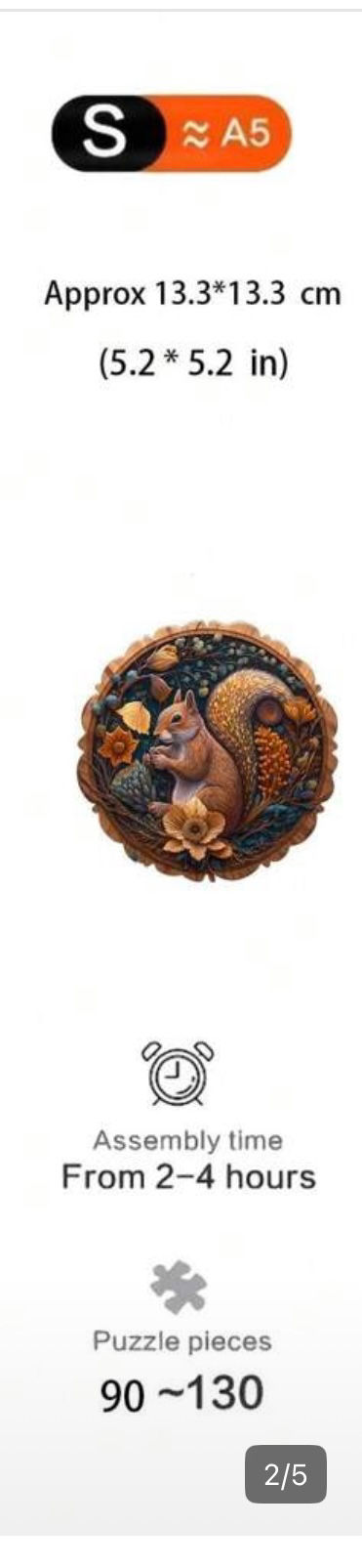 Thumbnail: Whimsical Wooden Animal Puzzle - Squirrel & Autumn Floral Design