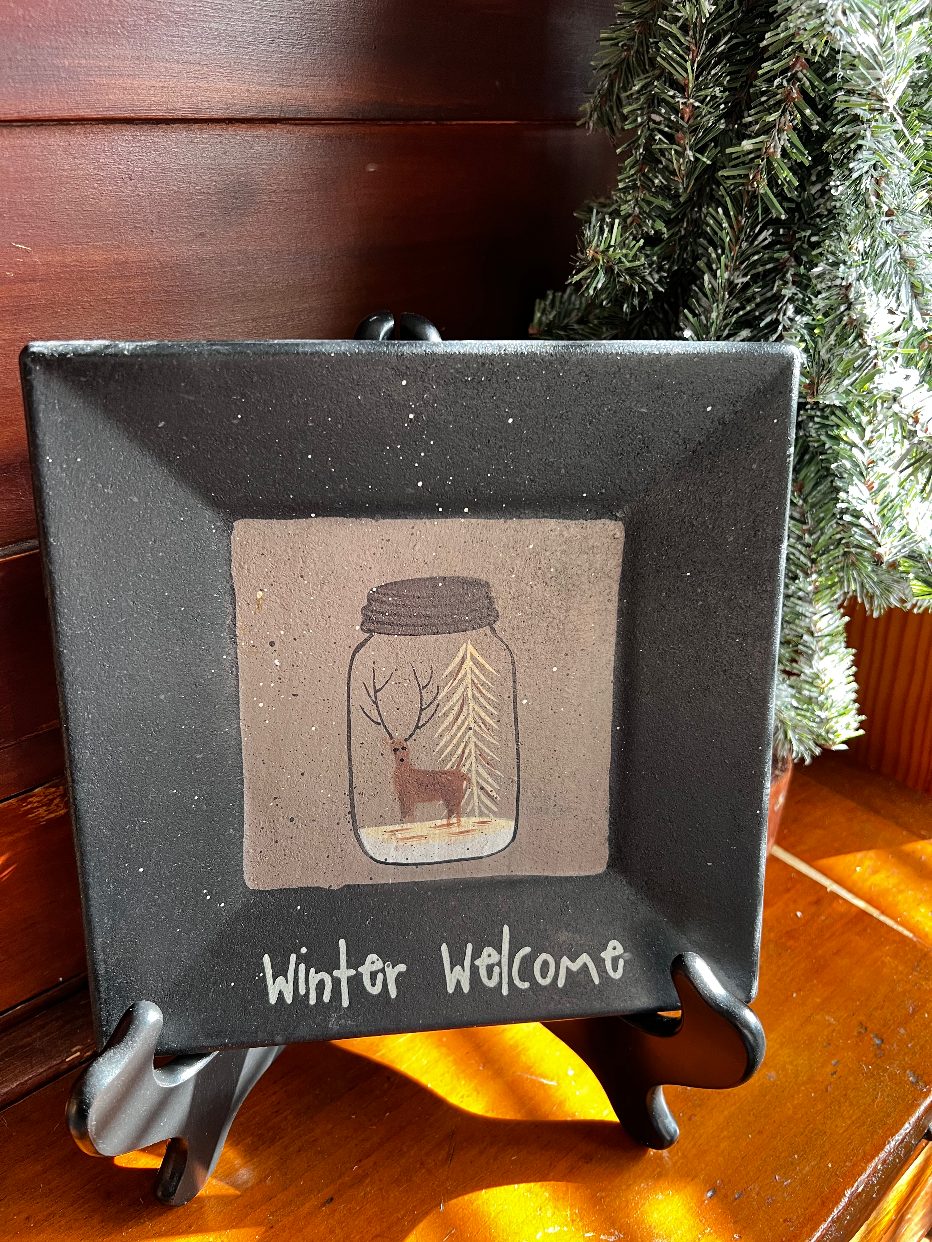 New Wooden decorative mason jar with deer plate