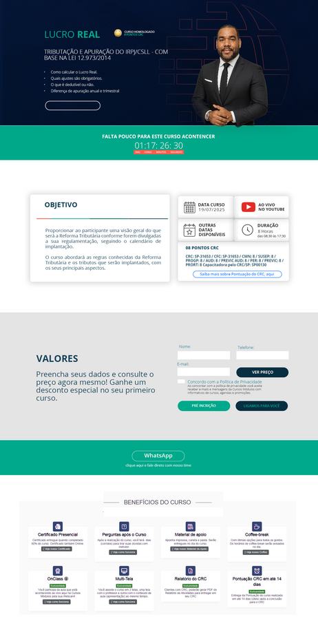 Layot de landing page para cursos de contabilidade