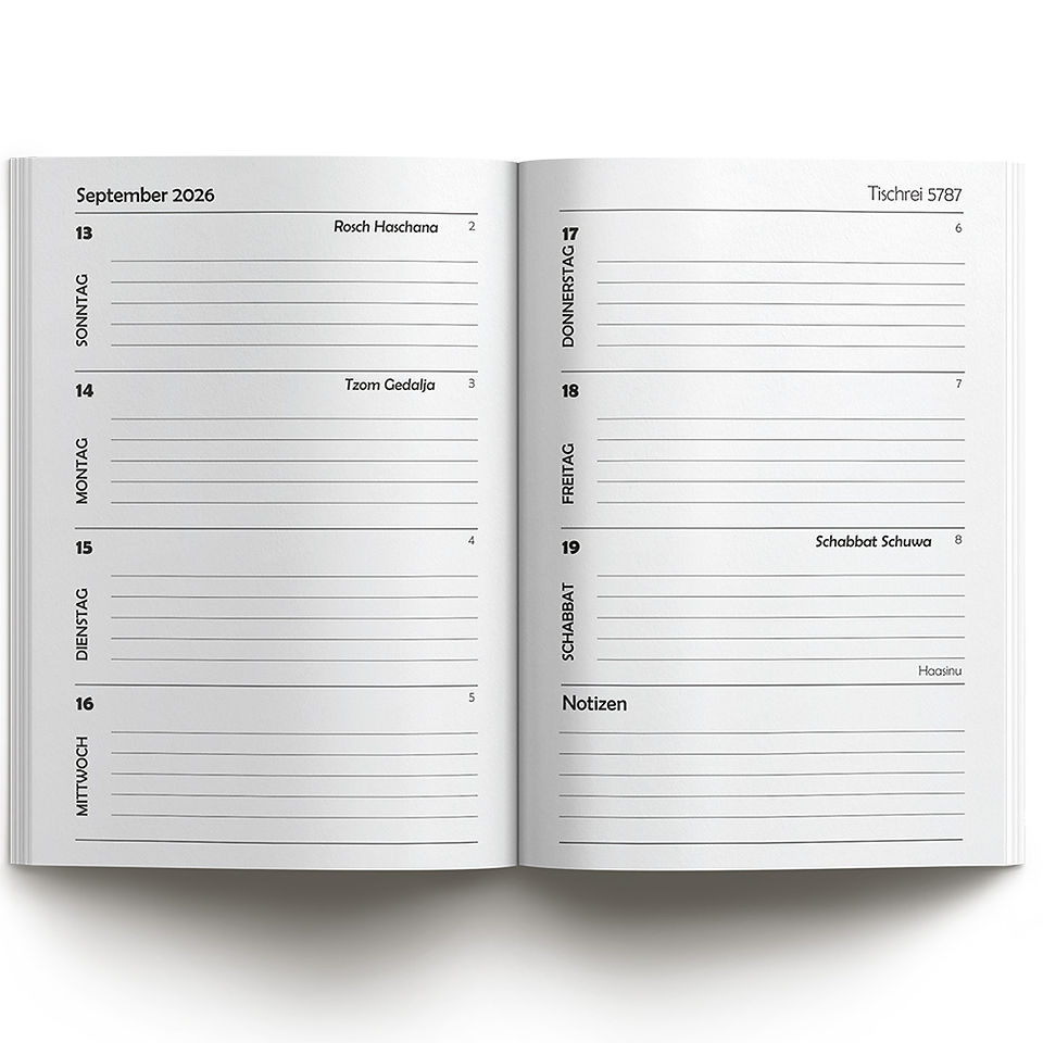 Jüdischer Taschenkalender 5787 minimalistisch – Innenseite
