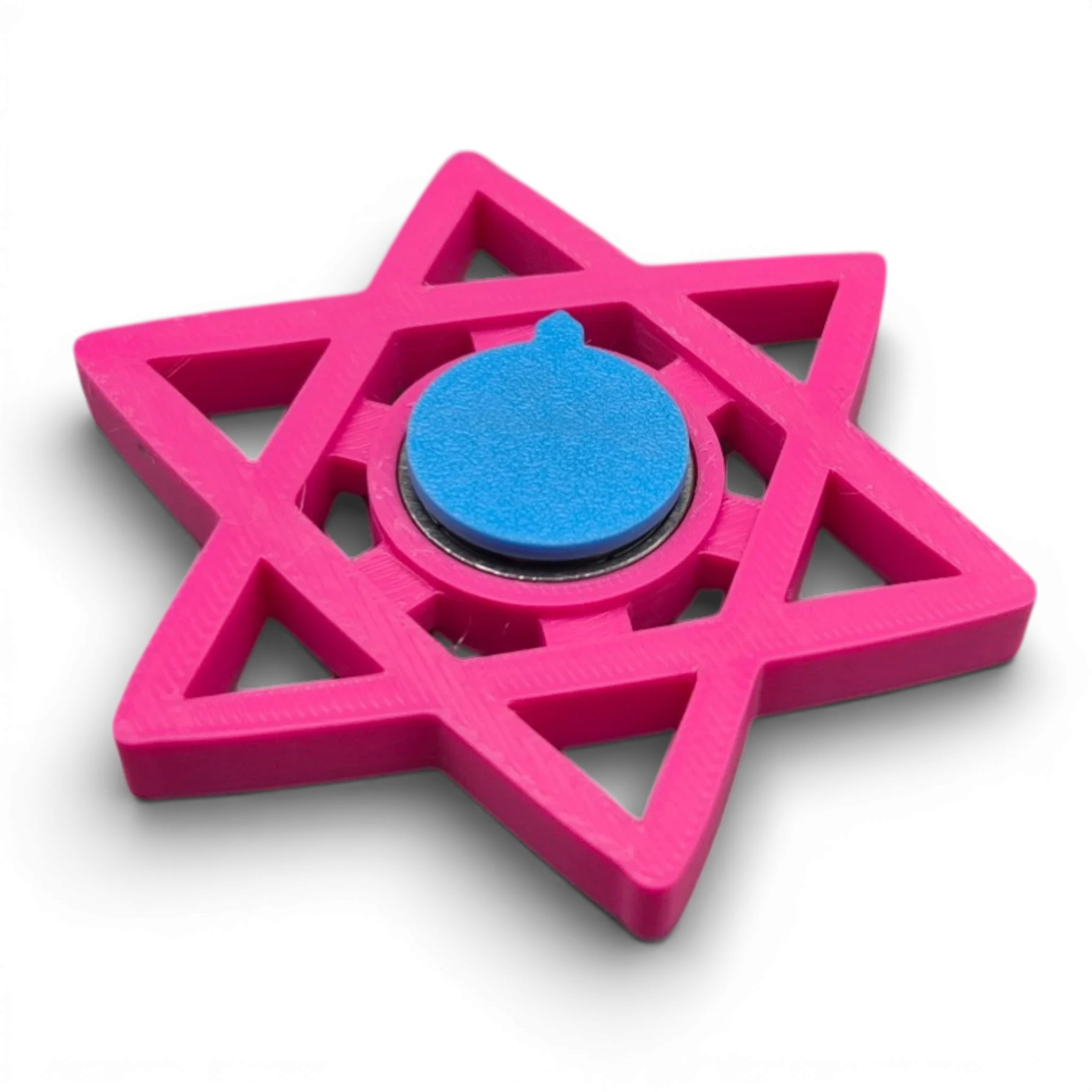 Präzise gefertigter Fidget-Spinner Davidstern in Pink als besonderes Stück jüdisches Kunsthandwerk