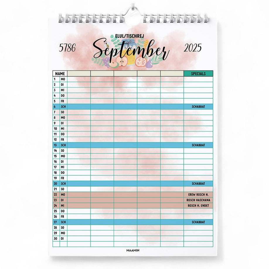 Jüdischer Familienplaner, Hebräischer Familienplaner, 5786, Jüdischer Familienkalender, Jüdischer Wandkalender, Israel