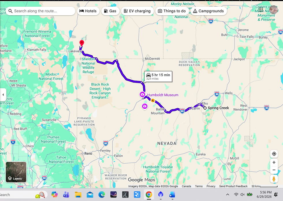 Route from Sprink Creek NV to Plush OR