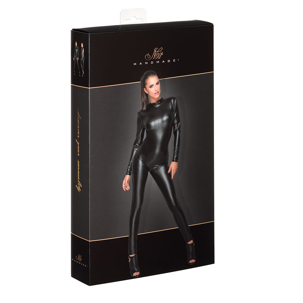 Miniatura: Combinaison Wetlook strass noir zip dos nu profond