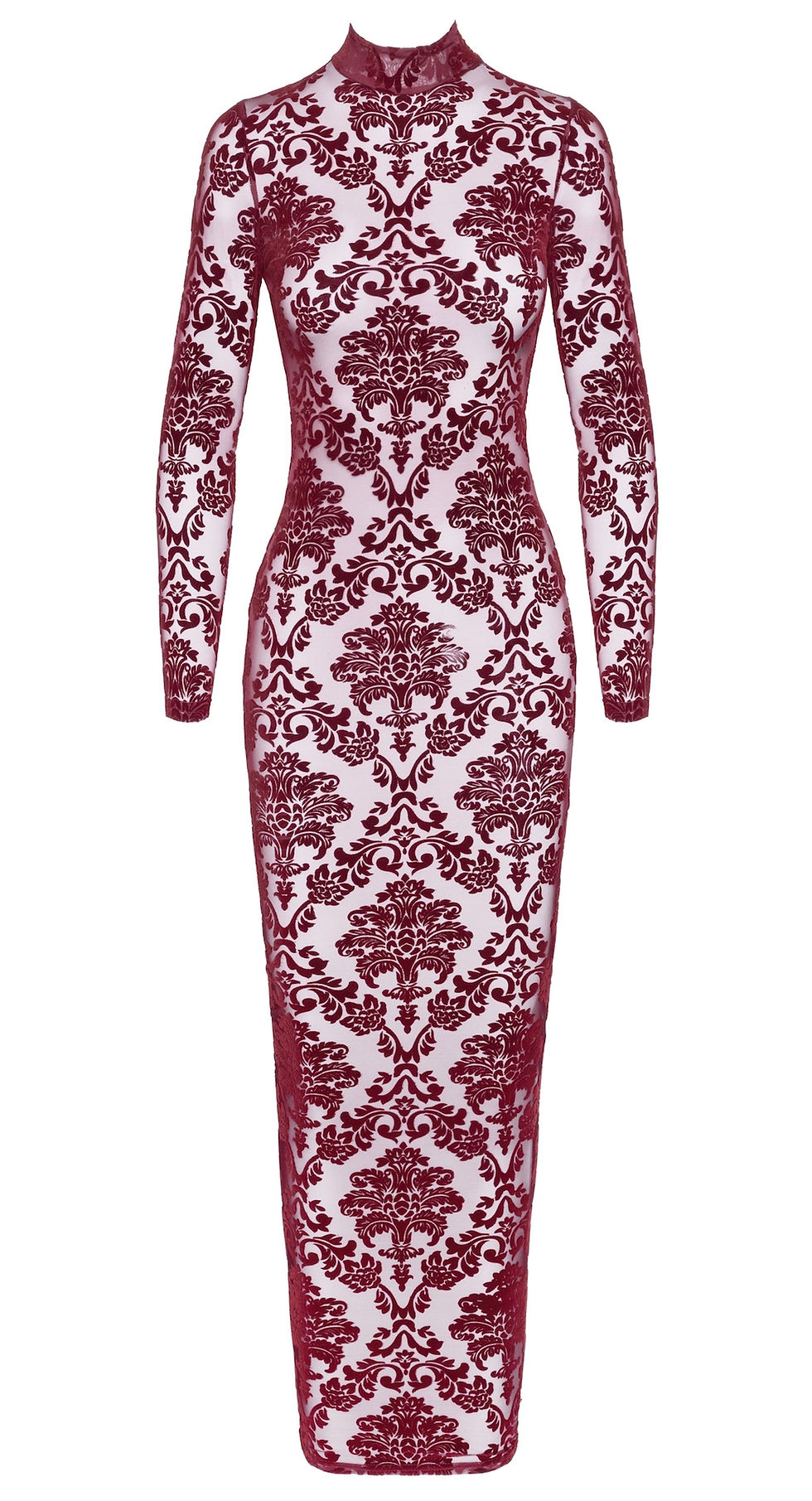Miniature : Robe longue dos nu transparente flocage brocard Bordeaux