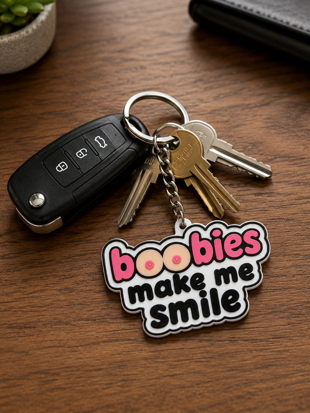 Boobies Make Me Smile Keychain