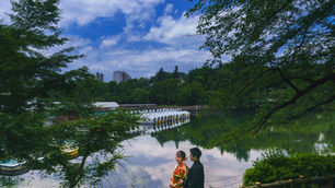 新緑の井の頭公園で和装ロケ