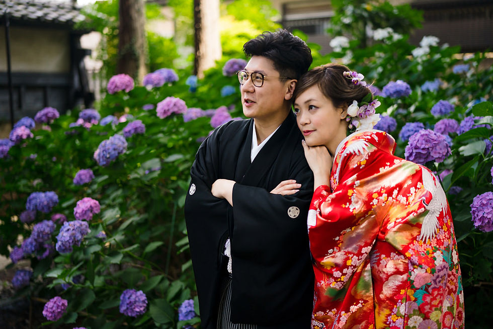 Kimono Wedding Photos in Japan During Hydrangea Season | A Kawagoe Pre-Wedding Story