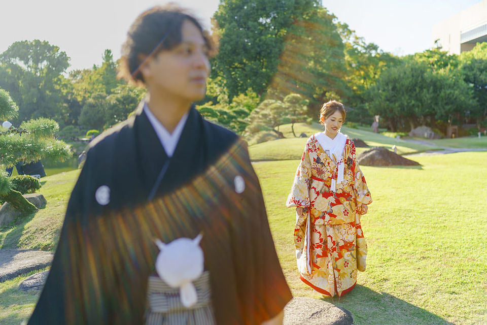 Wedding photo at Kiyosumi Garden in Tokyo