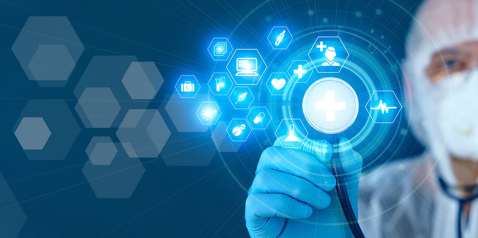 Medical technology in clinic or hospital. Treatment and use of computer technologies in me