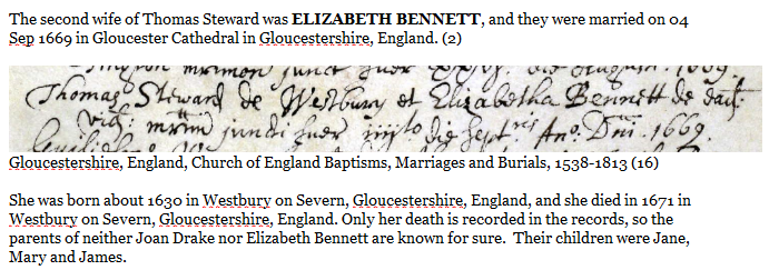 Thomas Steward and Elizabeth Bennett, both of Westbury, were married in Gloucester Cathedral