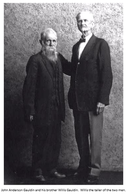 This picture is of John Anderson Gauldin (left) and his brother Willis (right). They were both the sons of John Seldon Gauldin and Mary Ann Johnson. Neither John nor Willis would have known their grandparents, as Josiah and Sophia both died twenty years before either one of them was born.