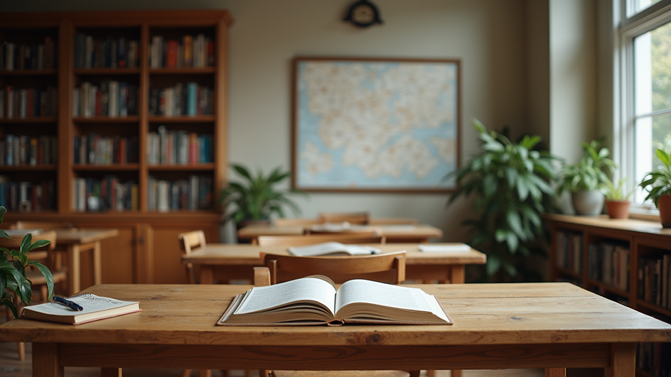 Wide angle view of a peaceful study environment