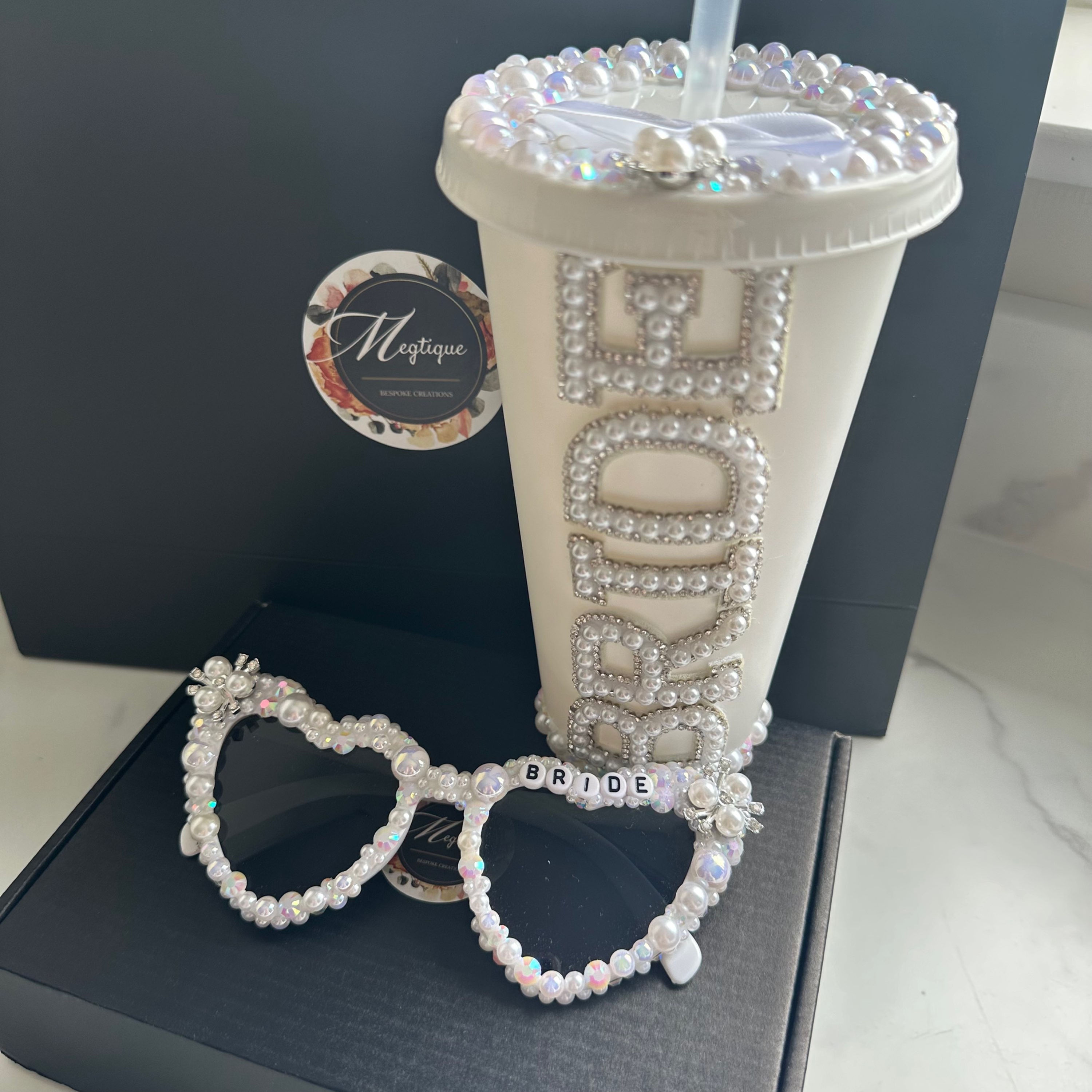 Bride Drinking Cup - with pearl letters & vinyl personalisation