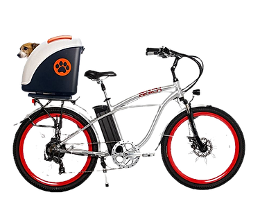 Pet on Wheels (POW) carrier on e-bike rear facing
