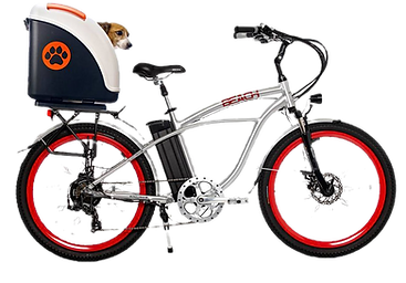 Pet on Wheels (POW) carrier on e-bike forward facing